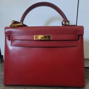 Hermes Rouge H Kelly 32, Sellier Box Leather